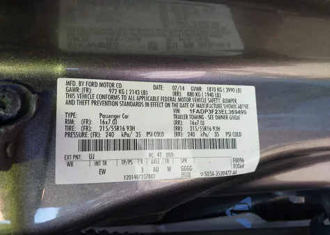 2014 Ford Focus Se from USA, damaged, VIN 1FADP3F23EL369499